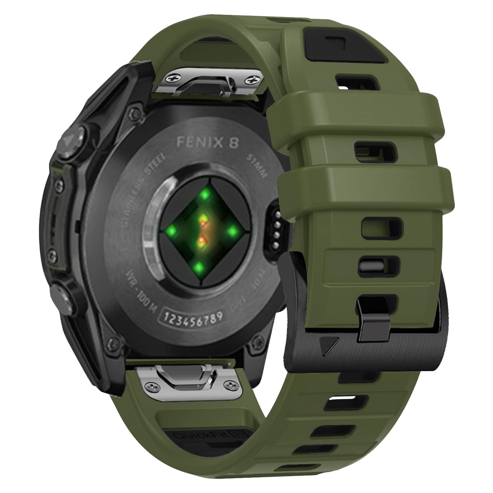 Photo 1 of 26mm QuickFit Silicone Watch Band for Garmin Fenix 8 51 mm/Fenix 7X Pro Solar/7X Pro/7X Solar/7X/6X Pro/6X, Replacement Strap for Enduro 3/Descent Mk3i/Instinct 2X/Tactix 7/Quatix 7X, Green/Black