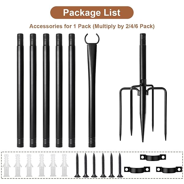 6 PACK STRING LIGHT POLES FOR OUTSIDE, UPGRADED HEAVY-DUTY METAL POLES FOR OUTDOOR STRING LIGHTS WITH FORK, ADJUSTABLE LIGHTING HANGING ACCESSORIES FOR PATIO DECOR PERGOLA BACKYARD GARDEN DECORATIONS