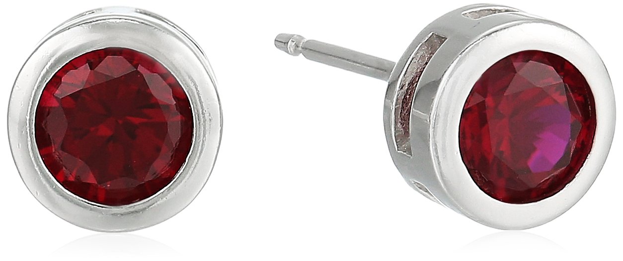 Amazon EssentialsSterling Silver Genuine and Created Gemstone 5mm Bezel Set Birthstone Stud Earrings (previously Amazon Collection)