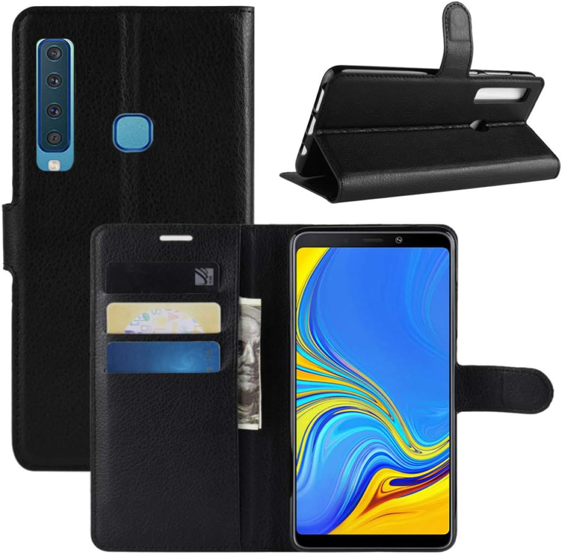 HualuBro Samsung Galaxy A9 2018 Case, Premium PU Leather Magnetic Shockproof Book Wallet Folio Flip Case Cover with Card Slot Holder for Samsung Galaxy A9 2018 Phone Case (Black)