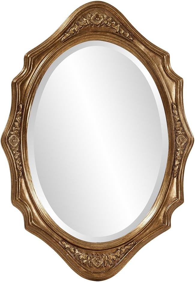 Howard Elliott Trafalgar Virginia Gold Leaf Oval Wall Mounted Mirror with Cameo-Esque Wood Frame, Decorative Wall Mirrors for Home and Office, 19 x 27 Inch