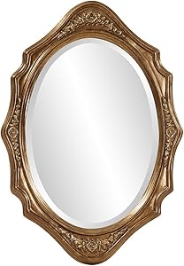 Howard Elliott Trafalgar Virginia Gold Leaf Oval Wall Mounted Mirror with Cameo-Esque Wood Frame, Decorative Wall Mirrors for Home and Office, 19 x 27 Inch