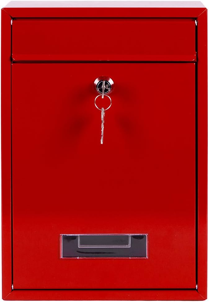 Home Vida Steel Square Letter Mail Post Box Wall Mountable Lock, Red ...