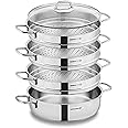 Korkmaz Perla Stainless Steel Steamer Cooking Pot Cooker Quadruple Boiler Stack Inserts with Glass Lid, 6-Quart, a1524