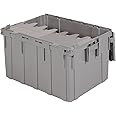 Akro-Mils 39280 Industrial Plastic Storage Tote with Hinged Attached Lid, (21.5-Inch L by 15-Inch W by 17-Inch H), Gray, (2-Pack)