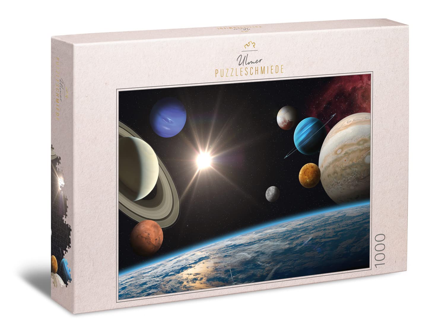 Ulmer Puzzleschmiede - Puzzle "Infinite Widths" - 1000 piece puzzle planets and universe - lively view into space with the planets in our solar system, sun and earth's surface