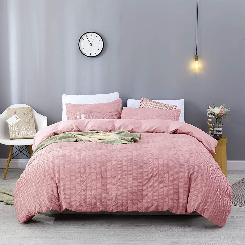 Seersucker Duvet Cover Bedding Sets 100% Cotton 200 Thread Count Puckered White Silver Charcoal Pink Quilt Covers Bed Set Double Super King Size
