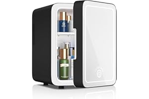 CUTIEWORLD Makeup Fridge With Dimmable LED Light Mirror, 4L Mini Fridge for Bedroom, Car, Office & Dorm, Cooler & Warmer, Portable Small Refrigerator for Cosmetics, Skin Care and Food, Black