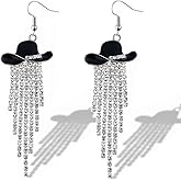 1Pair Cowgirl Dangle Earrings for Women, Western Rhinestone Tassel Drop Prom Jewelry, Sparkly Country Concert Rodeo Cowboy Outfit Accessories Gift