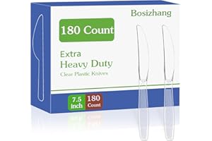 Bosizhang 180 Count Extra Plastic Knives Heavy Duty 7.5" Disposable Clear Plastic Knives Bulk, Heat Resistant & BPA-Free, Plastic Cutlery Set for Party, Events and Daily Use