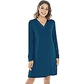 NACHILA Nightgowns for Women-Viscose Made from Bamboo,Long Sleeve Night Shirt Soft Sleepshirt Satin V Neck Sleepwear