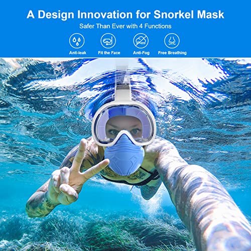 bedee Masque de Plongée, Masque Snorkeling Plein Visage Pliable Respiration Libre, Anti-Buée et Anti-Fuite, 180° Visible avec la Support pour Caméra de Sport, Adapté pour Adultes et Jeunesse(L/XL)