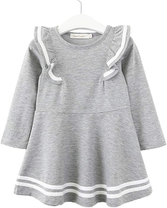 Amazon Elfin Park ワンピース 子供服 ロングドレス 長袖 フリル ライン入り 韓風 ガールズ 女の子 無地 春秋 プリンセス カジュアル コスチューム 誕生日祝い ワンピース チュニック 通販