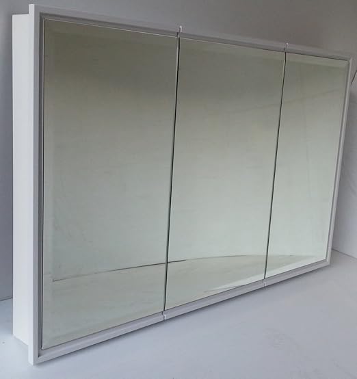 Amazon Com Wooden Medicine Cabinet White Poplar Wood Framed 1 Beveled Mirror 48 X24 Recess Mount Kitchen Dining
