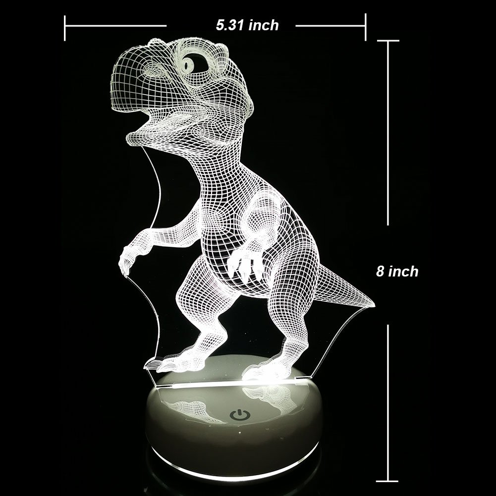 LED Dinosaur Night Light Lamp,Rechargeable Dimmable Night Light with Luminous White Base for Kids/Adults,Colors Changing by Touch Or Remote Control(No Battery in The Remote) (Cute Dinosaur)