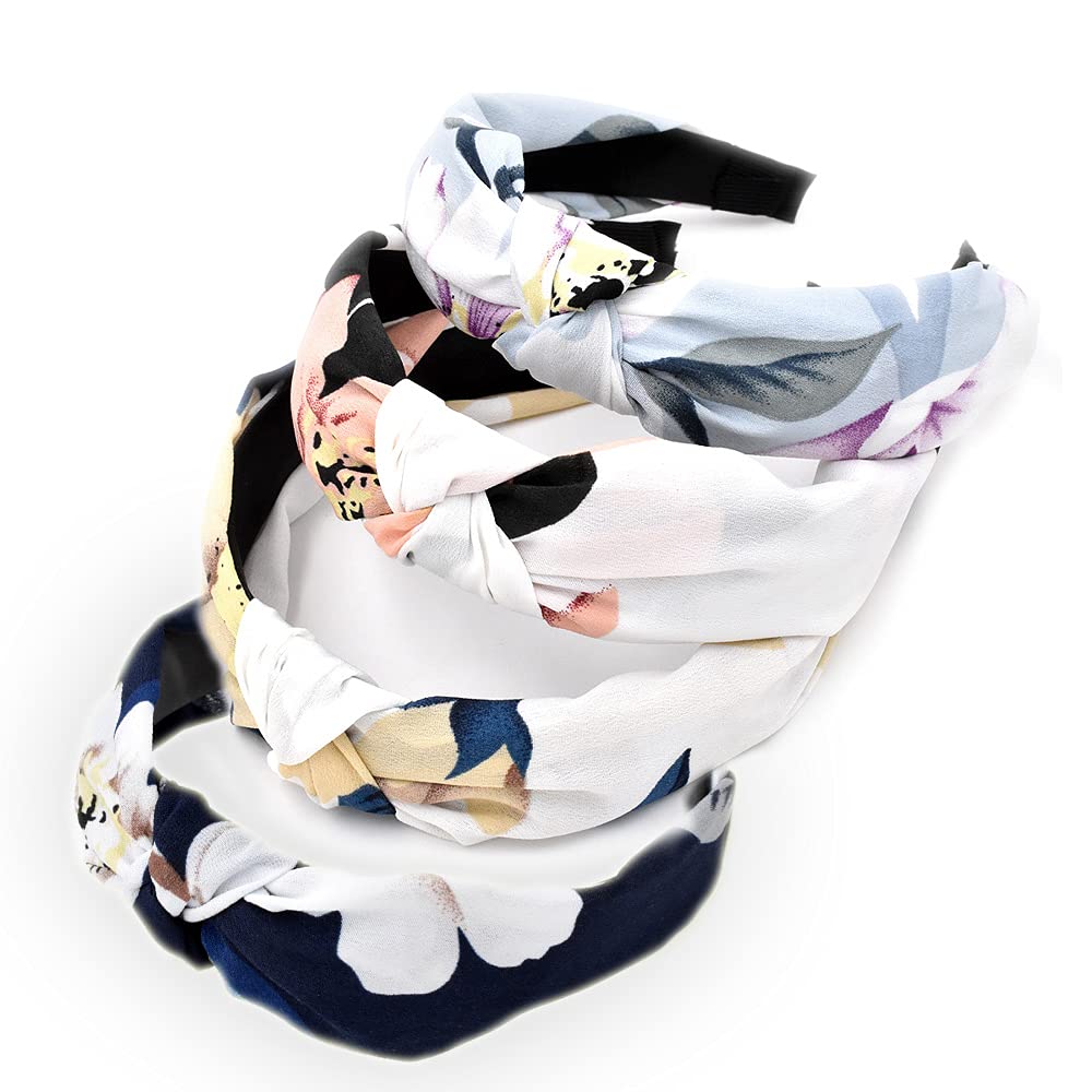 pattern Headbands for Women, 4 Packs Mixed Fabric Hair Band, Knot Hairbands Alice Bands for Women Uk OnlyHair Accessories (ArchYulan4)