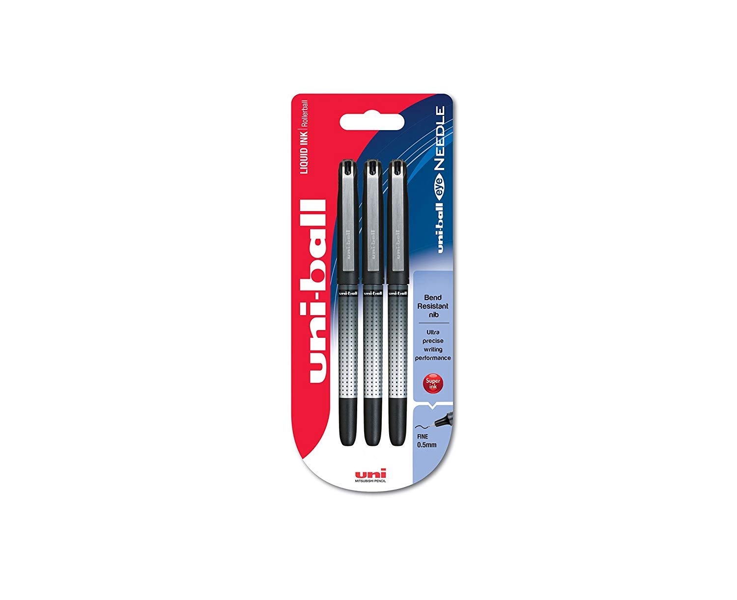 uni-ball Eye Needle UB-185S Rollerball Pen - Black, Pack of 3