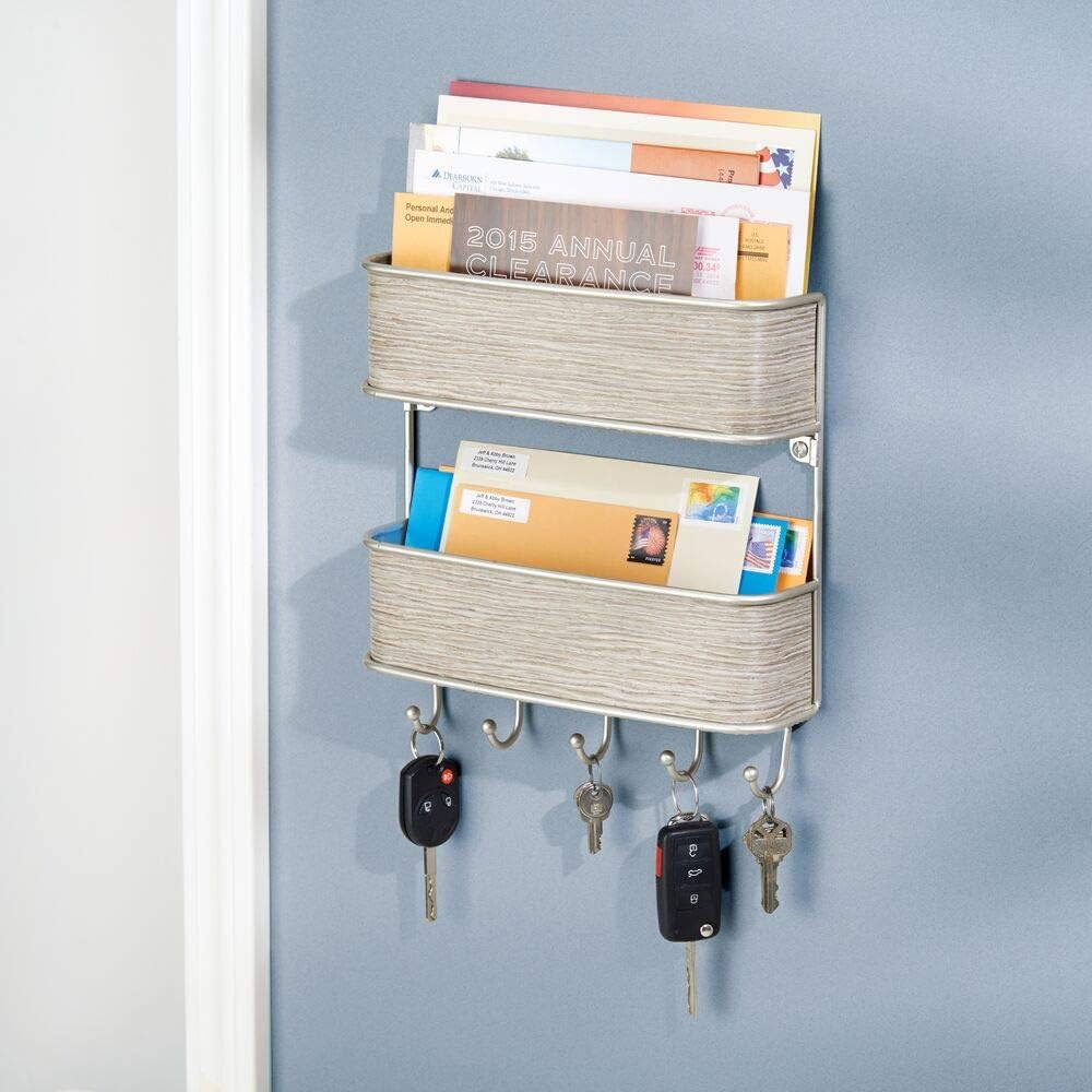 mDesign Letter Tray and Key Organiser – Wall-Mounted Key Rack and ...