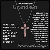 72ore Gifts for Grandson Necklace Cross Pendant Copper Leather Necklace for Men Inspirational Birthday Jewelry Gifts for Grandson