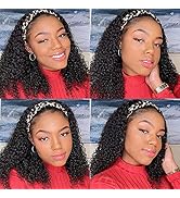 Water Wave Human Hair Headband Wigs for Black Women Brazilian Virgin Human Hair Glueless Machine ...