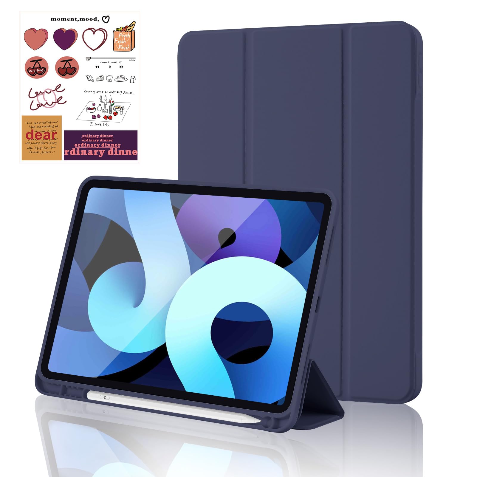 Palkitsee iPad (A16) 11th Generation Case 11 Inch 2025, iPad 10th Generation Case 10.9 Inch 2022 with Pencil Holder, Slim TPU Back Trifold Stand Cover with Bonus Stickers, Auto Wake/Sleep, Dark Blue