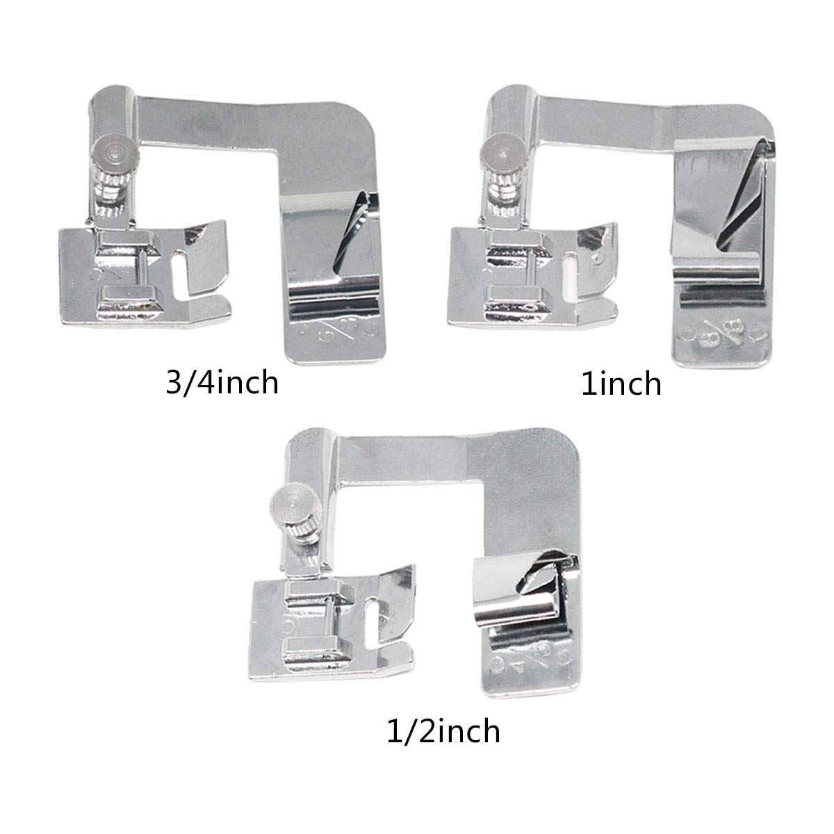 3 Sizes Rolled Hem Pressure Foot Adjustable Sewing Machine Presser Foot Rolled Hem Foot Rolled Hemmer Presser Foot Hemmer Foot Set (1/2\'\',3/4\'\',1\'\') for Low Shank Sewing+3 Pcs Thread Spools Savers