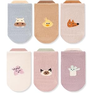 6 Pairs Non Slip Cotton Low Cut Boat Cute Socks Infant Grip Ankle Short Walker Socks for Toddler Baby Boys Girls Gift
