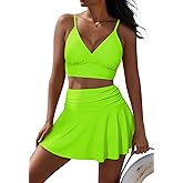 Pink Queen Women's High Waisted Bikini Set Two Piece Swimsuit V Neck Spaghetti Straps Swim Skirt Bathing Suit