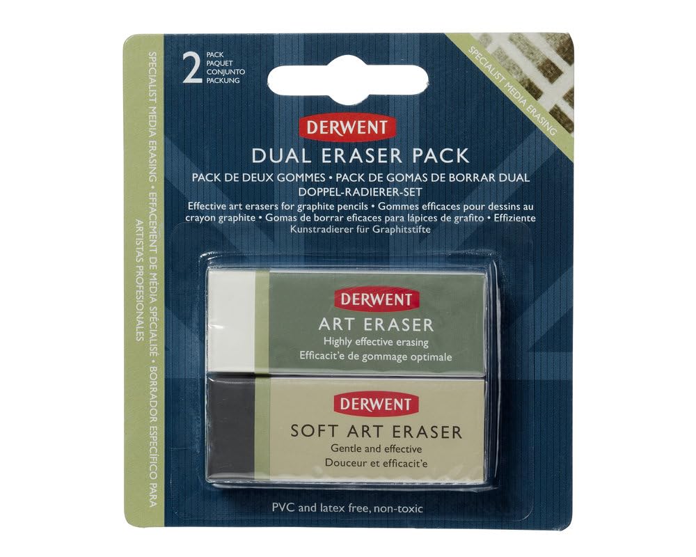 Derwent Art Eraser and Soft Art Eraser, Blister Pack, Professional Quality, 2301963, Multicolor, Set Of 2