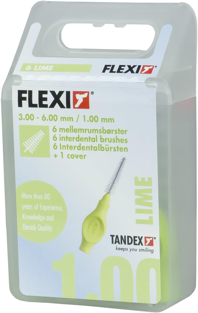 Tandex Flexi Interdental Brushes Pack of 6 Light Green 1 mm Value Pack of 3 (3 x 6 Pieces), 3 count (Pack of 6)