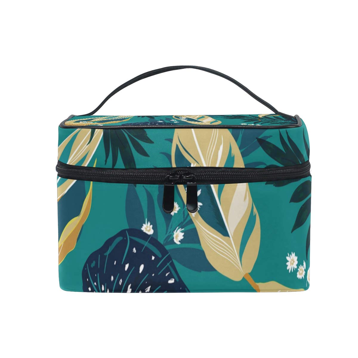 Makeup Cosmetic Bag Green Tropical Jungle Palm Leaves Portable Travel Train Case Toiletry Bags Organizer Multifunction Storage