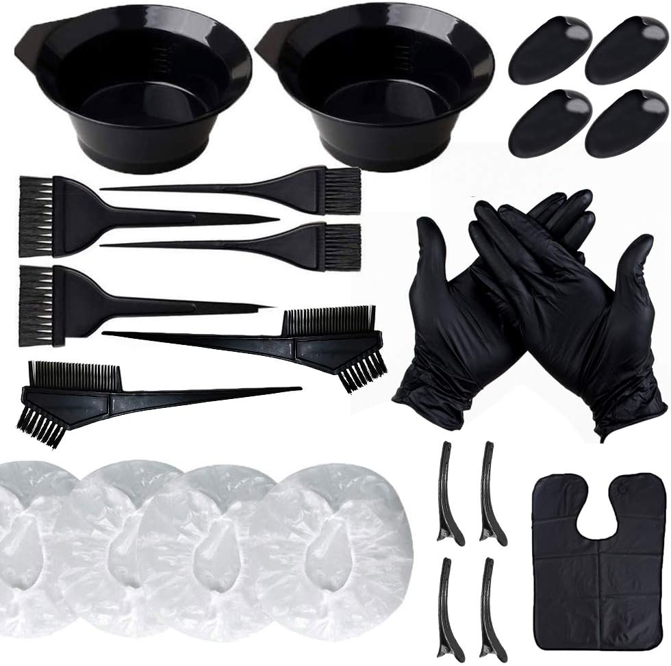 Trounistro Hair Dye Kit, DIY Salon Hair Coloring Tools 23 Pieces Hair Dye Brush and Bowl Set, Including Dye Brush, Ear Cover, Hair Cap, Hair Clips and Shawl