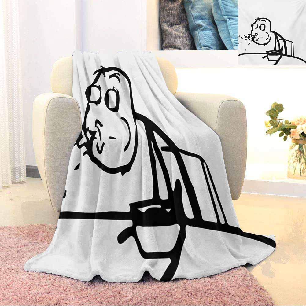 GGACEN Humor Children's Blanket Weird Guy Meme Face Character Barfing Food Scene Troll Web Comics Illustration Lightweight Soft Warm and Comfortable W60 x L70 Inch Black and White