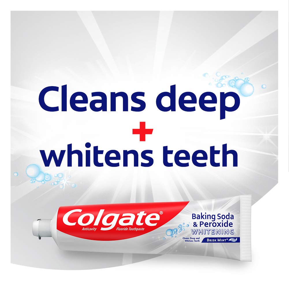 Colgate Peroxide and Baking Soda Toothpaste with Fluoride for Teeth Whitening and Stain Removal, Brisk Mint - 8 ounce (6 Pack) : Beauty