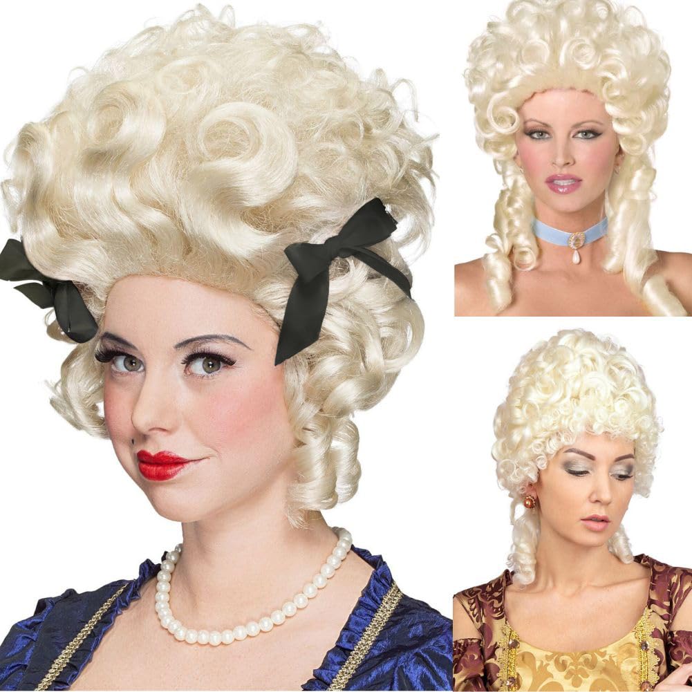 Siudus Baroque Wig 18th Century Blonde Curly Short Wigs for Women Vintage Queen Cosplay Costume Halloween Wig
