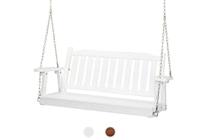 VINGLI Upgraded Heavy Duty 880 LBS 4 FT Patio Wooden Porch Swing Solid Fir Wood, Outdoor Handing Swing Bench for Garden | Yard | Balcony | Tree, White