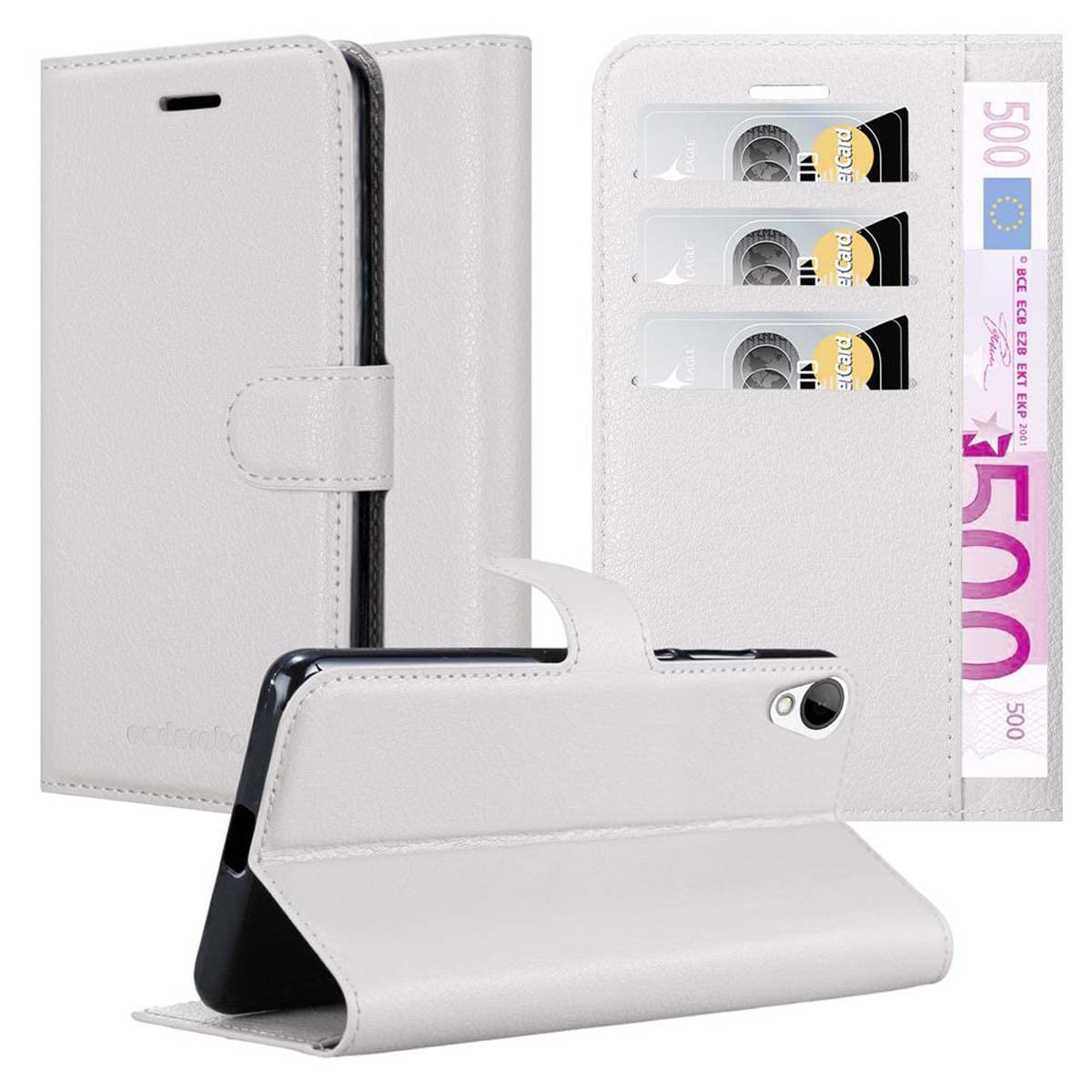 cadorabo Book Case works with HTC Desire 10 LIFESTYLE/Desire 825 in SNOW WHITE - with Magnetic Closure, Stand Function and Card Slot - Wallet Etui Cover Pouch PU Leather Flip