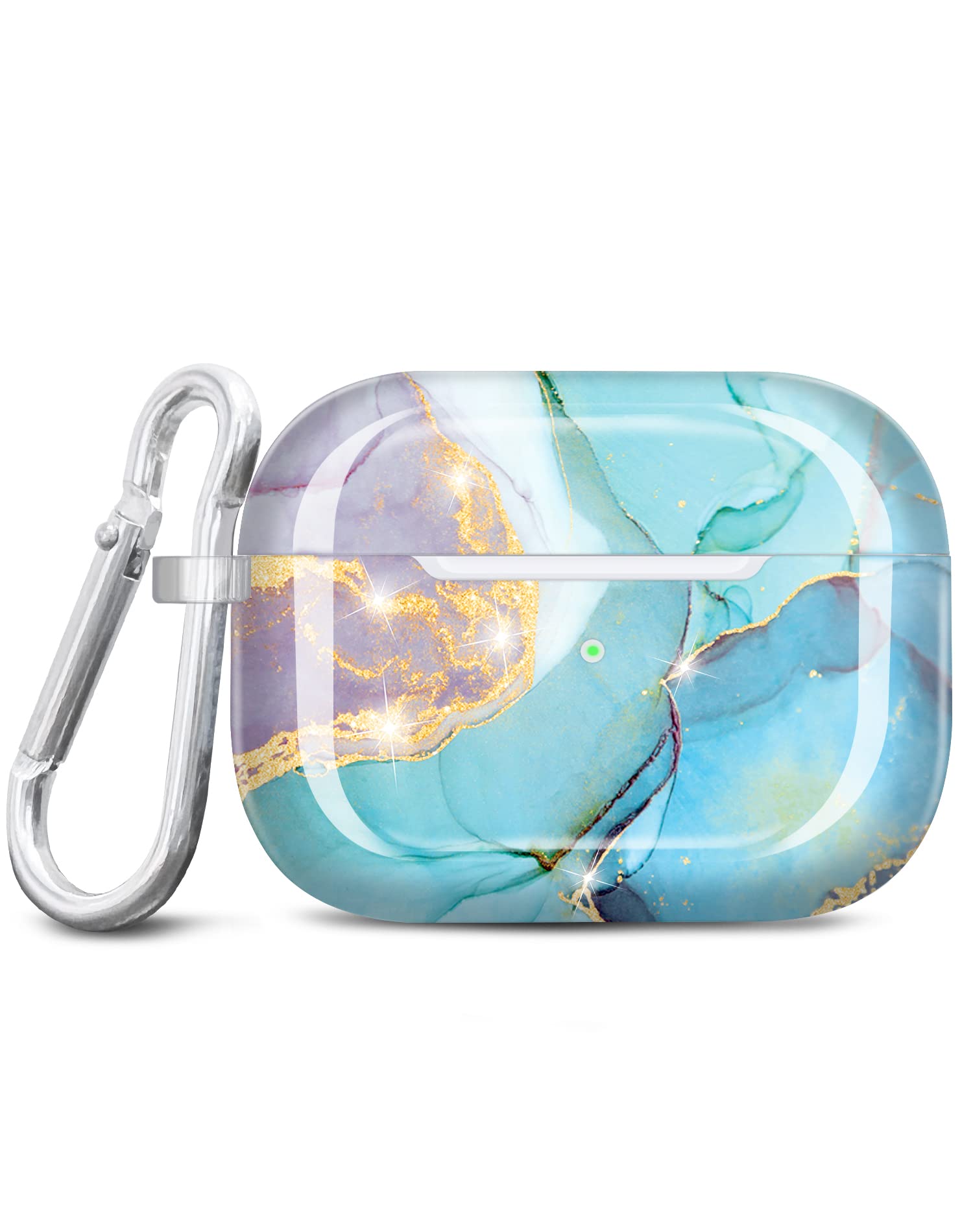 JIAXIUFEN for Airpods Pro 2nd Generation Case Cover Gold Glitter Marble Design Protective TPU Skin for Women Girl with Keychain Compatible with AirPods Pro 2019/Pro 2 Gen Case 2022, Mint Purple