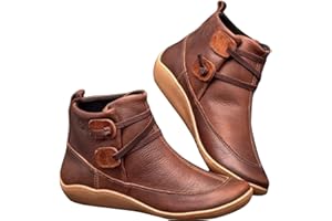 HiGropcore Women's Arch Support Ankle Boots, Womens Vintage Booties with Flat Low Heel, Leather Boots Slip On Casual Sneakers for Ladies