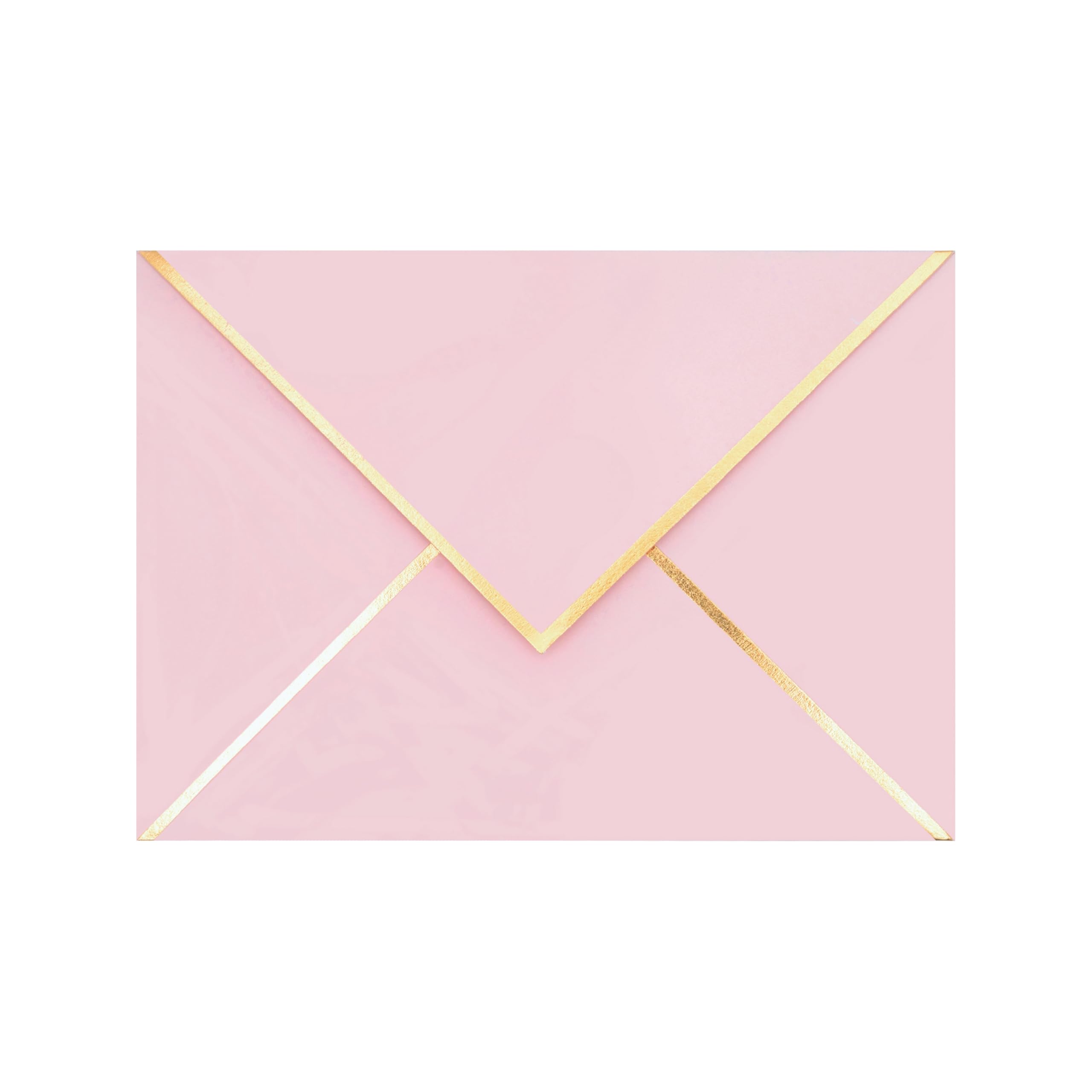 A7 Pink Envelopes - 25-Pack V Flap Gold Foil Border Mailing Envelopes - for Wedding, Invitations, Baby Shower, Photos, Graduation, Birthday, Bridal Shower - 5.25" x 7.25"