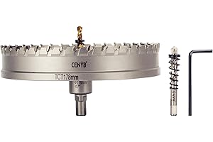 CENYB 7" (178mm) Tungsten Carbide Tipped Hole Saw with 2Pcs Titanium-Plated Pilot Drill Bits for Hard Metal,Stainless Steel,Iron,Aluminum Alloy,Wood and Plastic