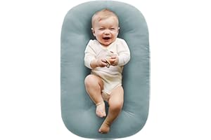 Loevin Baby Lounger Pillow Upgrade,Baby Nest Pillow for Newborn Cosleeping for Baby in Bed,Newborn Lounger for Boys & Girls 0-12 Months,Misty Blue