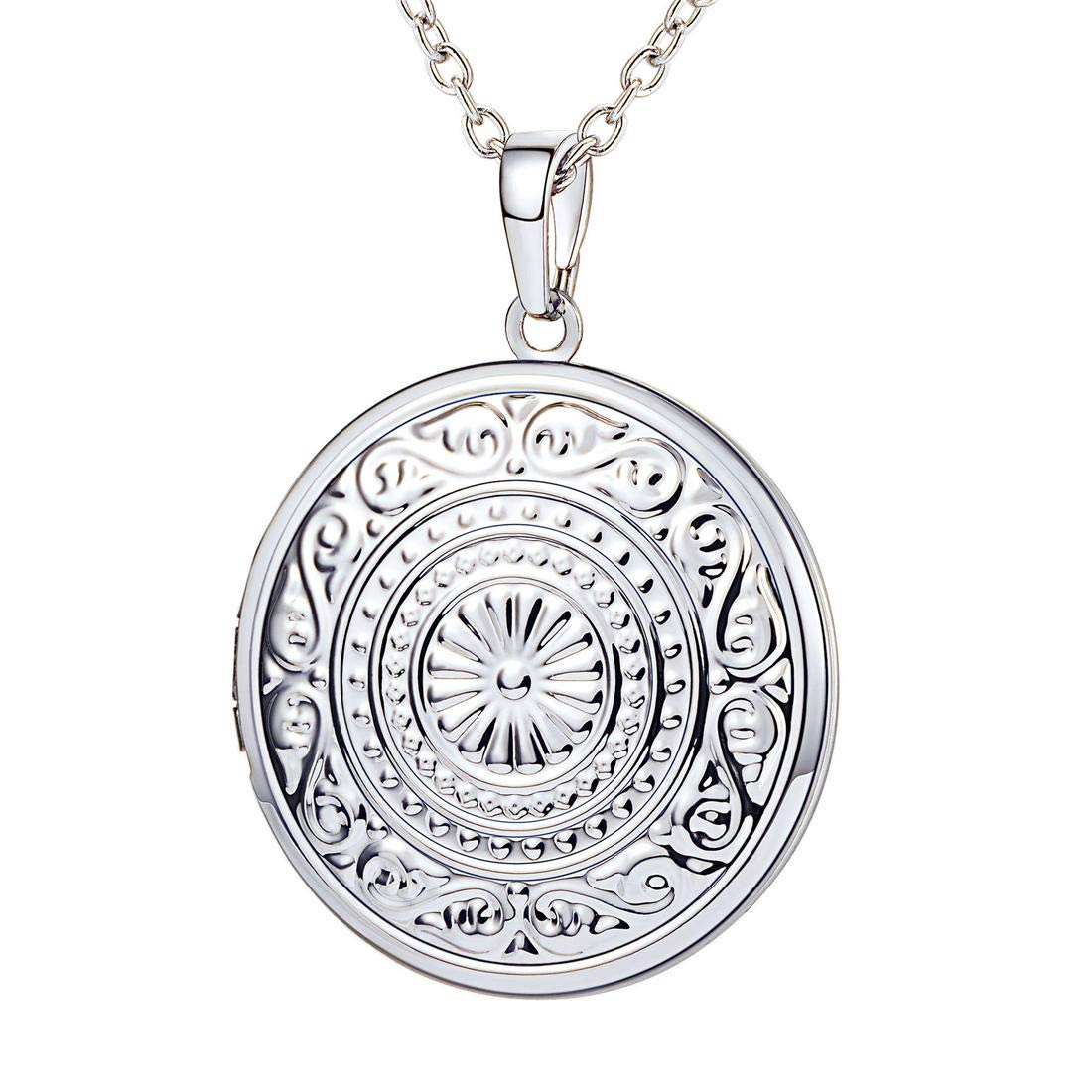 U7 Round Locket Photo Inside Necklace for Women Girls Memory Jewellery — image 1