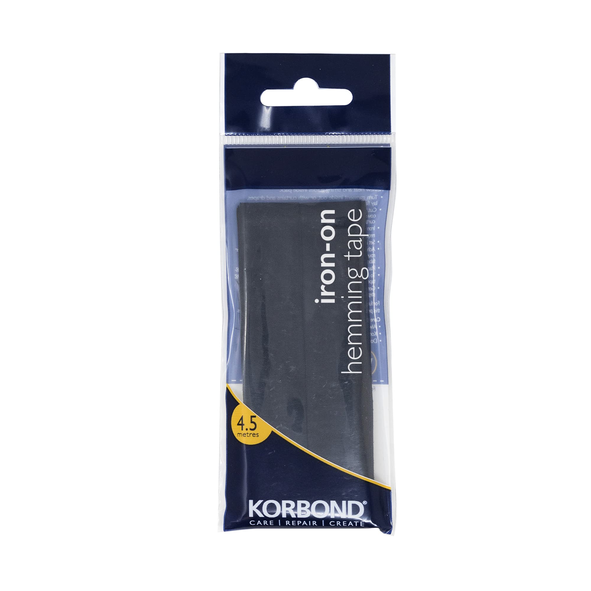 KORBOND Black Iron Hemming Tape 4.5m x 2cm – Hem Tape Iron On for Trousers, Webbing Tape for Seam and Hemming Web – No Sewing Required Sewing Tape for Quick Repairs on Jeans, School Clothes