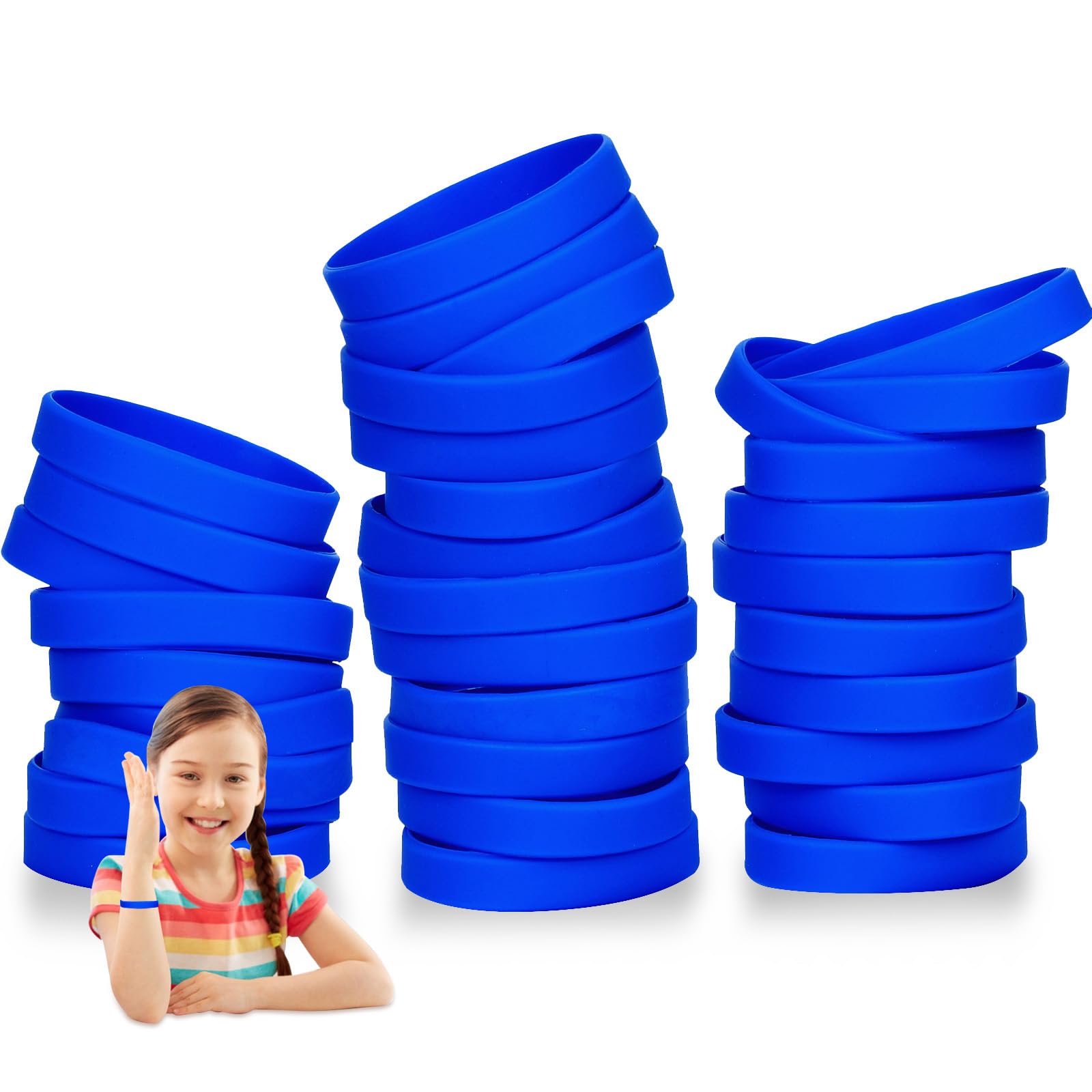 THXIY 25PCS Silicone Wristbands for Kids Teens, 7'' Sports Wholesale Rubber Bracelets for Events, Party Teacher Supplies Boys Gilrs Education Activities Blue