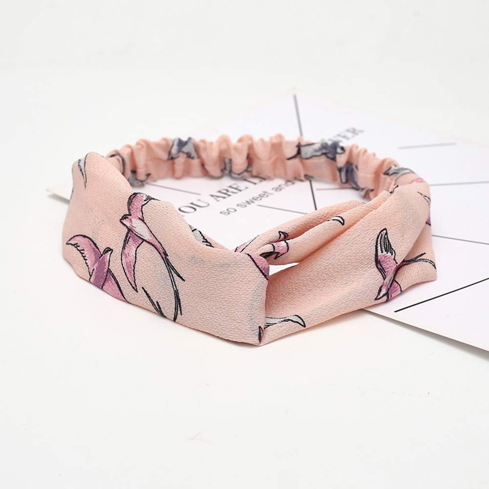 KAEHA SUN-084-06 Headbands Elastic Turban Head Wrap Style Decorative Scarf Hair Accessories for Women, Swallow Pattern, Pink