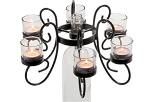Oenophilia Afterglow Candelabra Reserva - Beautiful Wine Bottle Candle Holder - Includes Glass Tea Candle Holders, Black