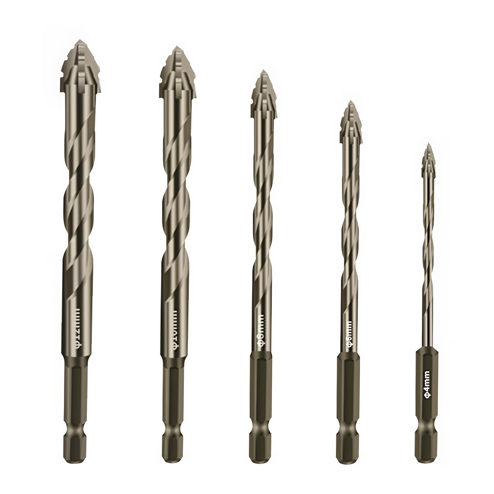 WOYUOSN 5-PCS High-Strength Eccentric Twist Drill Bit, Masonry Drill Bits for Concrete Set for Concrete/Glass/Brick/Cement/Tile/Wood/Etc, Industrial Strength Carbide Drill Bits Tip Size 5/32-1/2