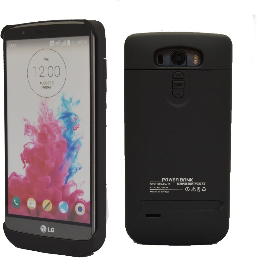 LG G3 Battery Case with Back Buttons Access & 3200 mAh Battery Pack. Use it as backup battery for your LG G3.
