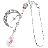 LuneClat Moon Crystal Suncatcher Rearview Mirror Car Charms Suncatcher | 8 Inch Moon Crystal Suncatcher Rearview Mirror Charm, Reflective Hanging Ornament For Car Interior And Home Decor Gift